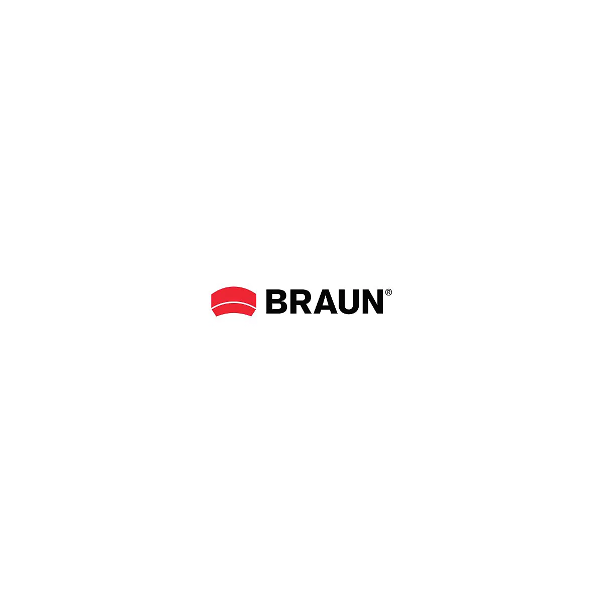 Das rote Markenlogo von Braun mit dem Schriftzug Braun in schwarzen Großbuchstaben.