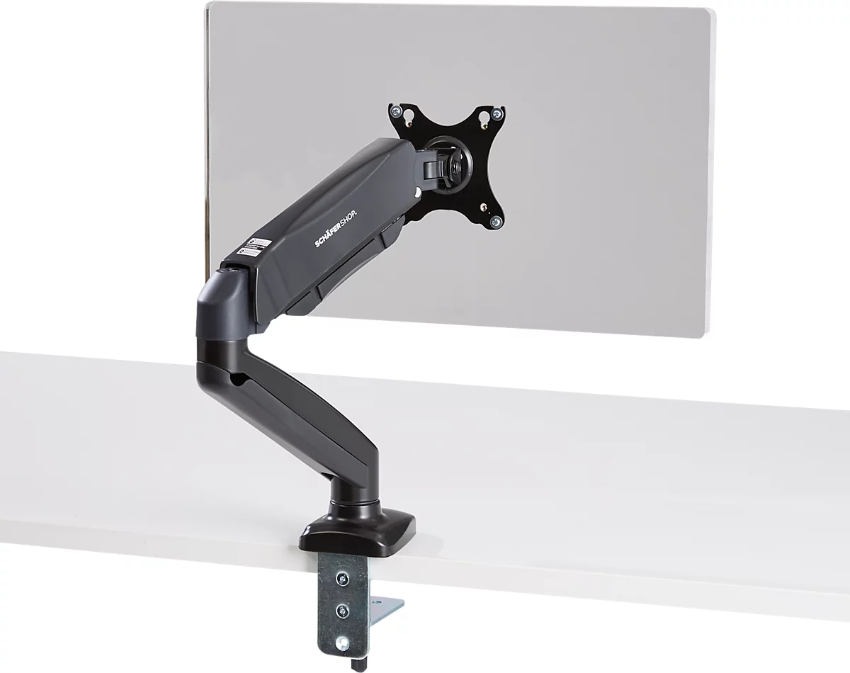 Brazo para monitor Schäfer Shop Select MX8-112, para 1 pantalla de hasta 32″ y hasta 8 kg, inclinación/giro/rotación, altura ajustable, guía de cables, VESA, abrazadera de mesa
