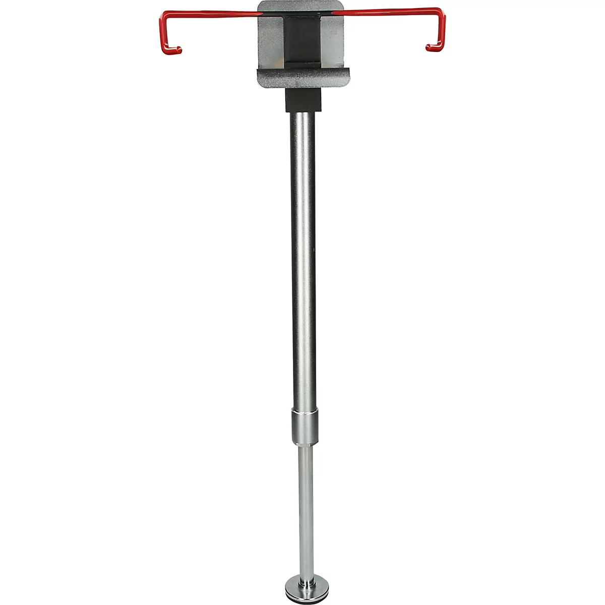 Infusionsständer aus Metall mit roter Halterung.