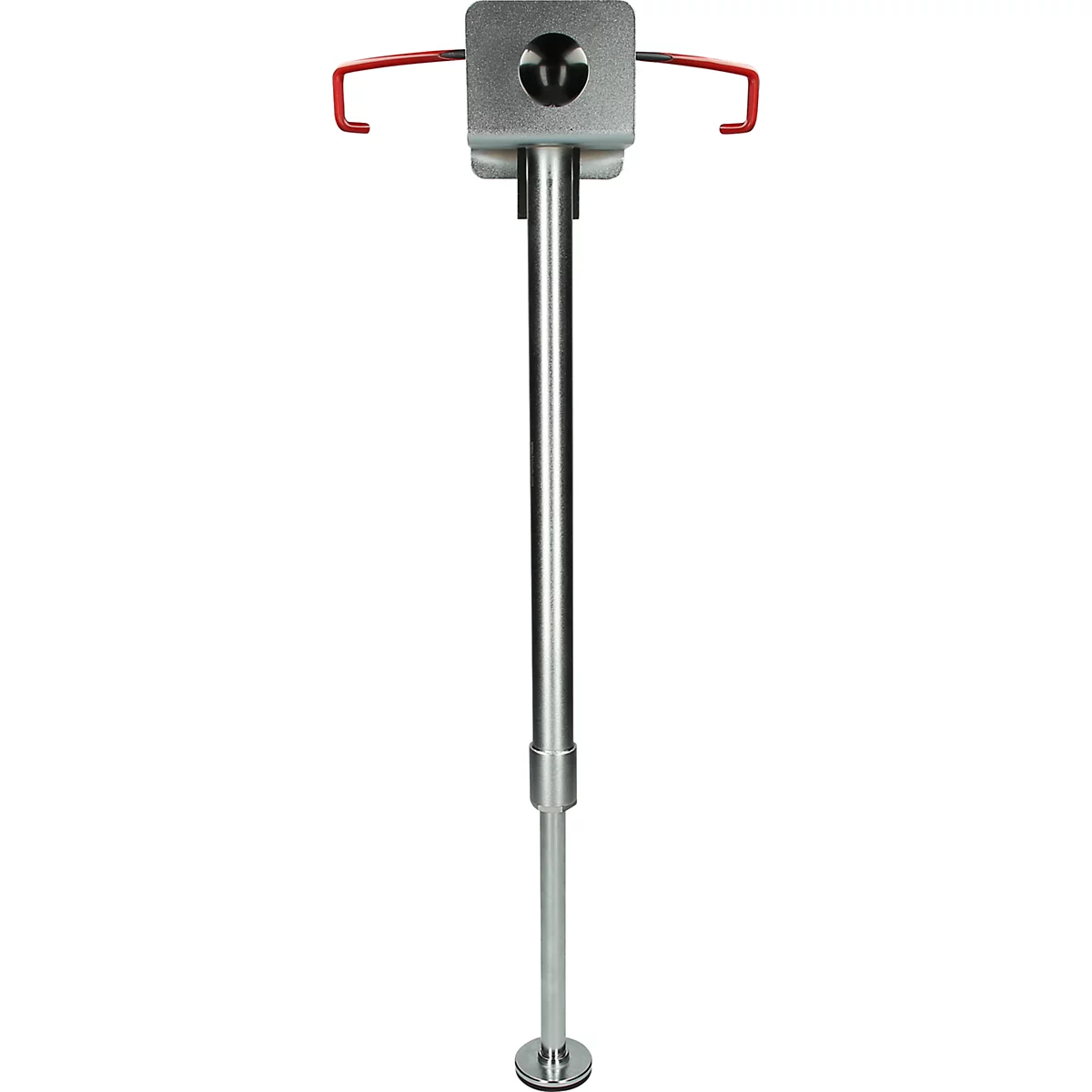 Halterung für Infusionsständer. Metallgestell mit roter Aufhängung, Sockel.