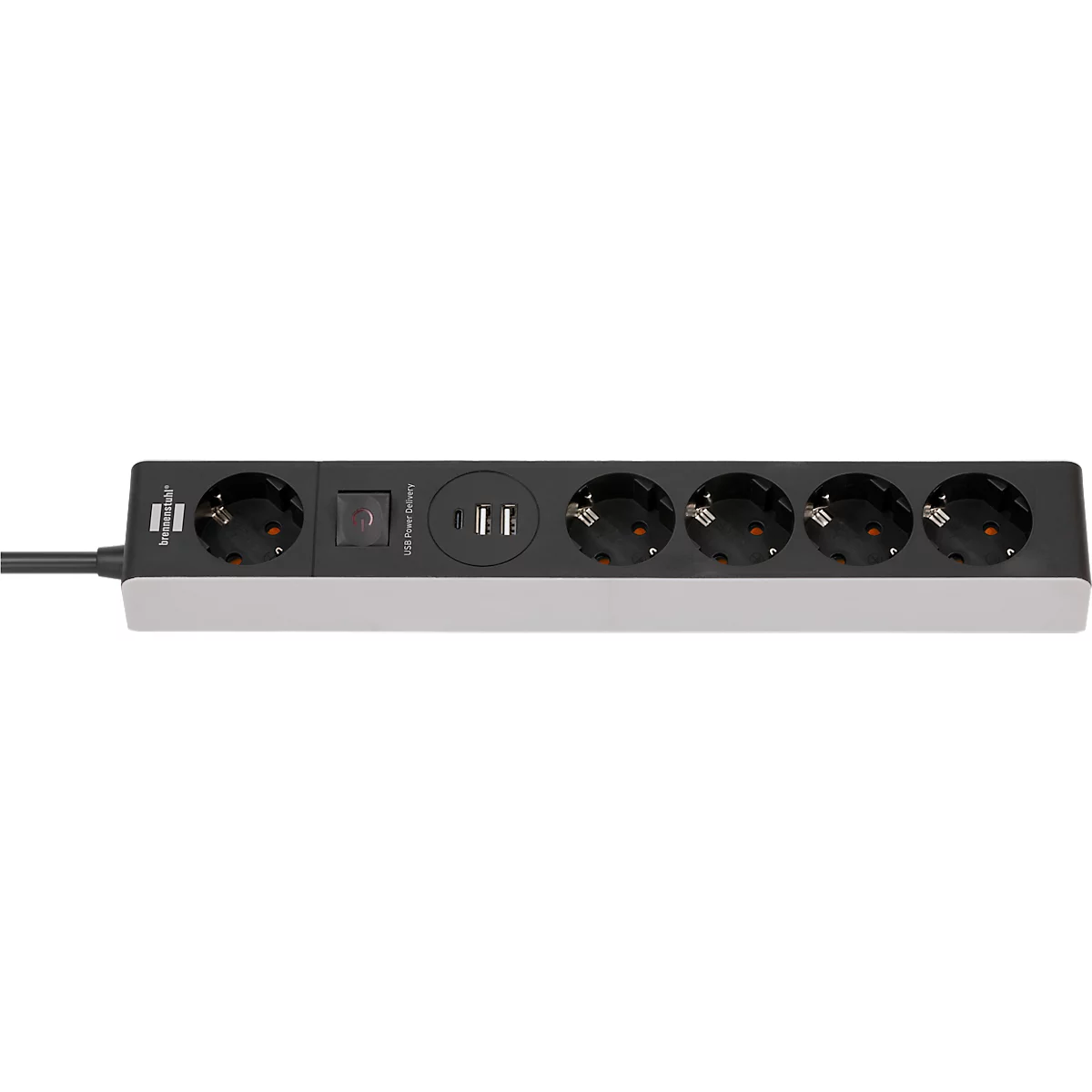 Brennenstuhl 5-voudige contactdoosstrip, met schakelaar, 1x USB-C met Power Delivery, 2x USB-A, 45 W, grijs/zwart