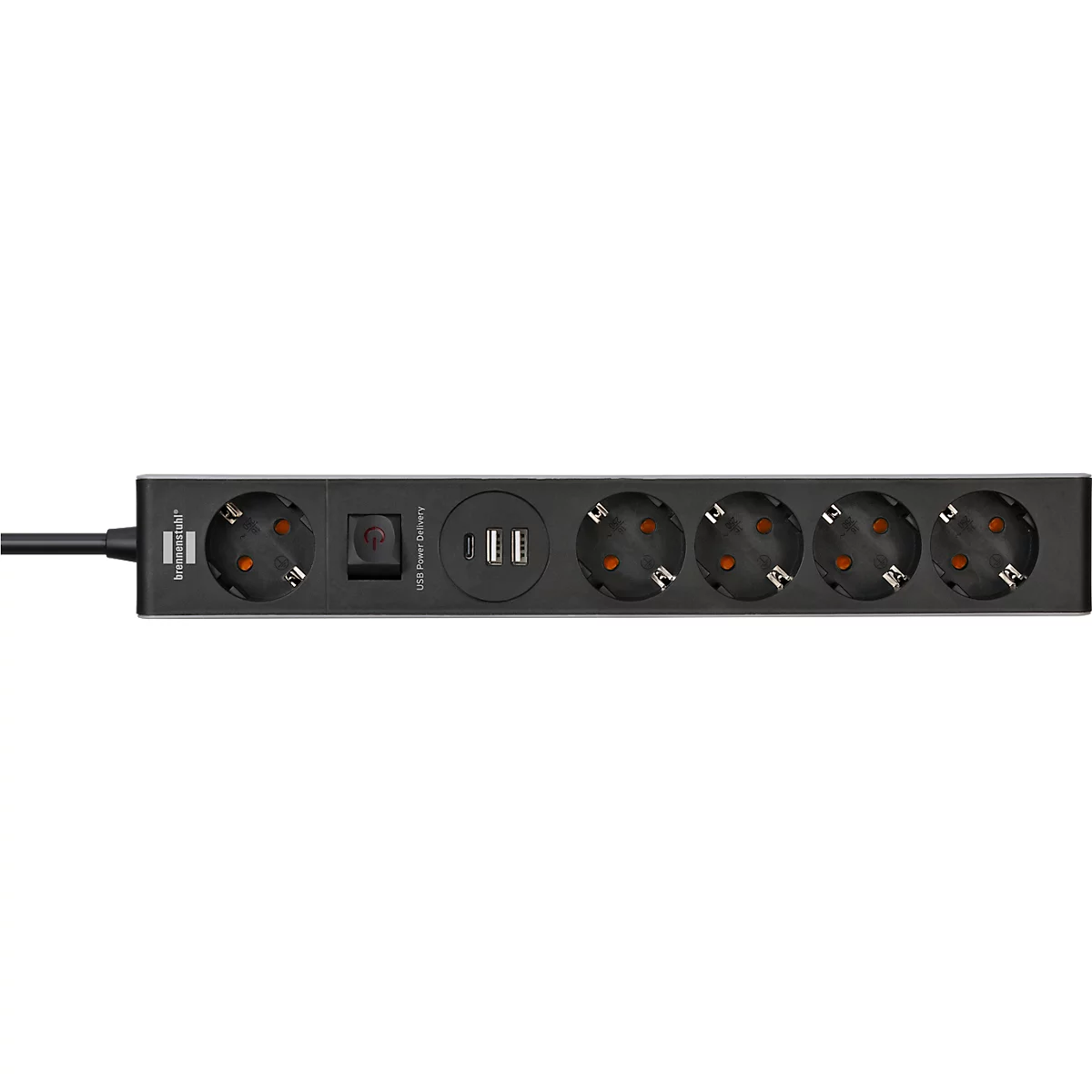 Brennenstuhl 5-voudige contactdoosstrip, met schakelaar, 1x USB-C met Power Delivery, 2x USB-A, 45 W, grijs/zwart