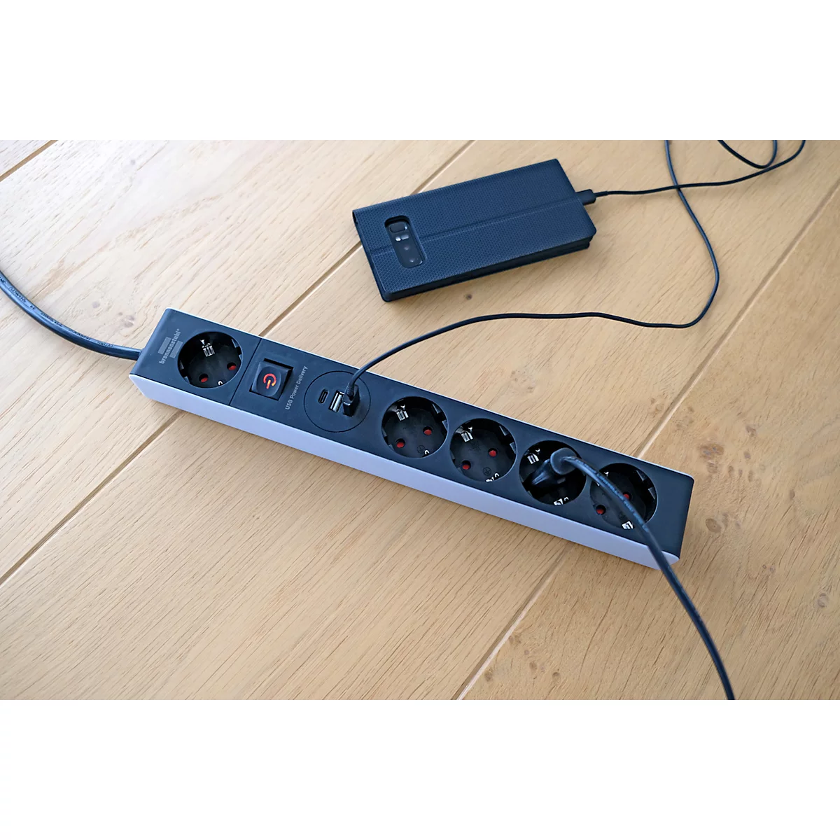 Brennenstuhl 5-voudige contactdoosstrip, met schakelaar, 1x USB-C met Power Delivery, 2x USB-A, 45 W, grijs/zwart