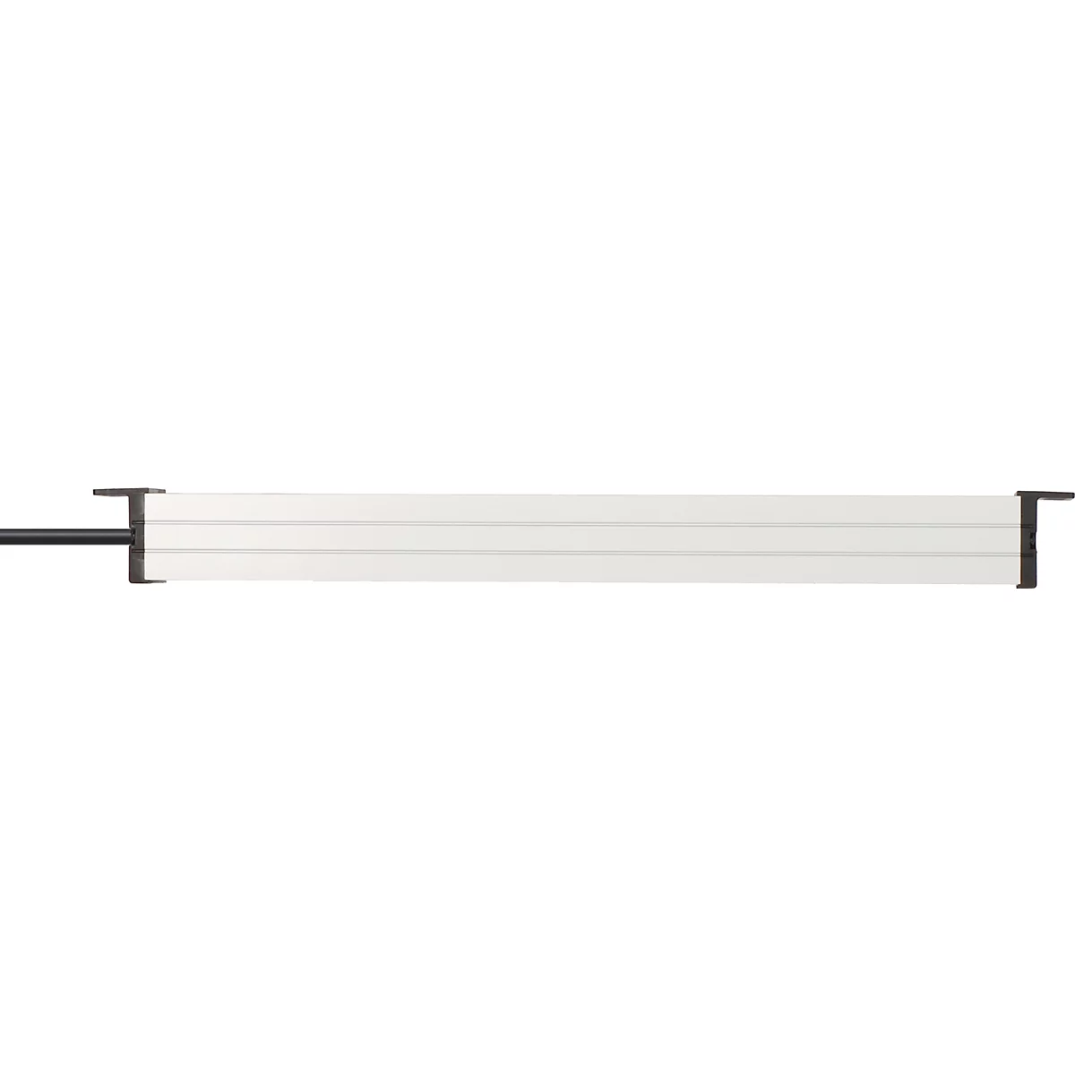 Een witte rolgordijn met zwarte staven.