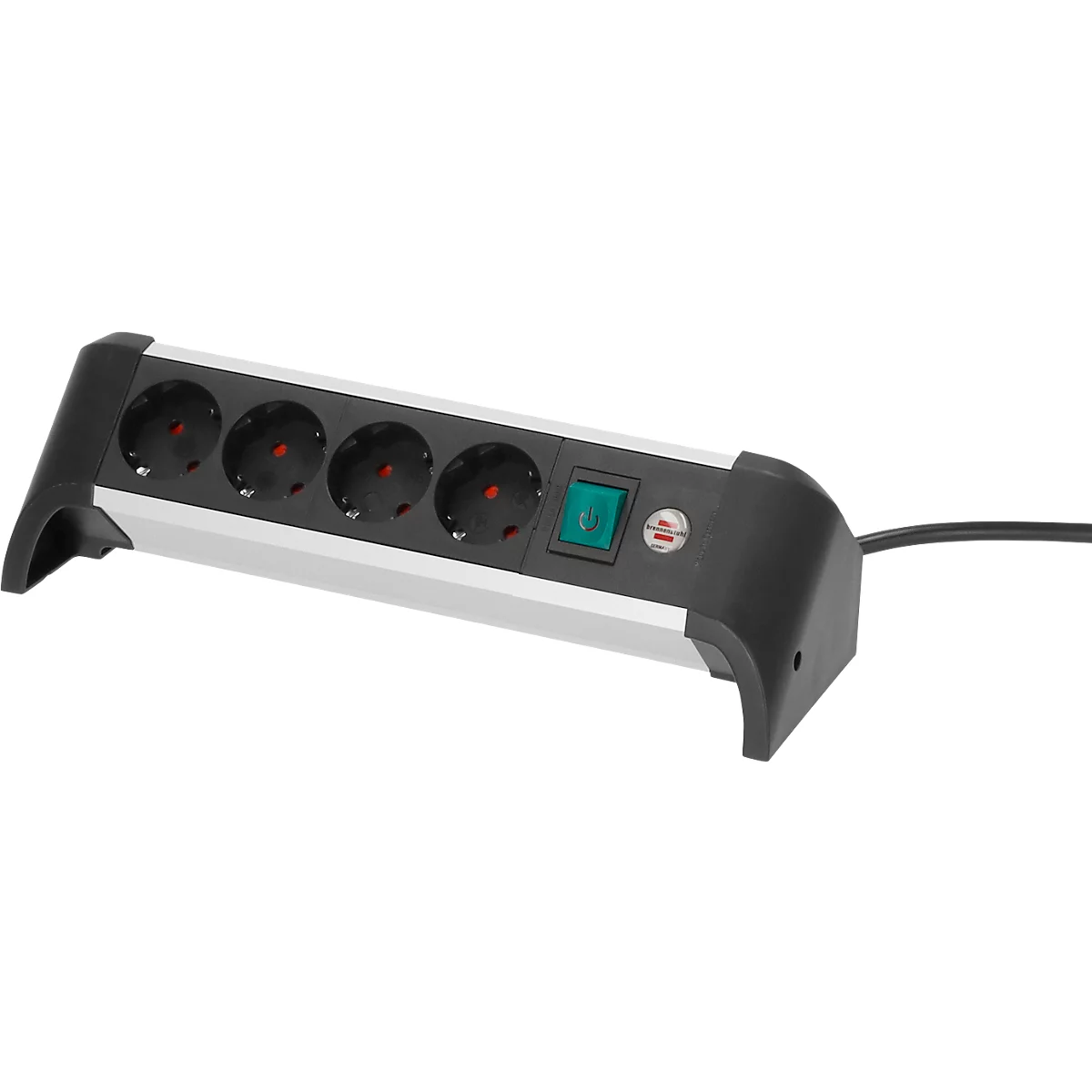 Brennenstuhl Alu-Office-Line 4-fach-Steckdosenleiste, 1,8 m Kabel, 4 Schutzkontaktsteckdosen, 45°-Anordnung, L 300 x B 90 x T 110 mm, alufarben/schwarz