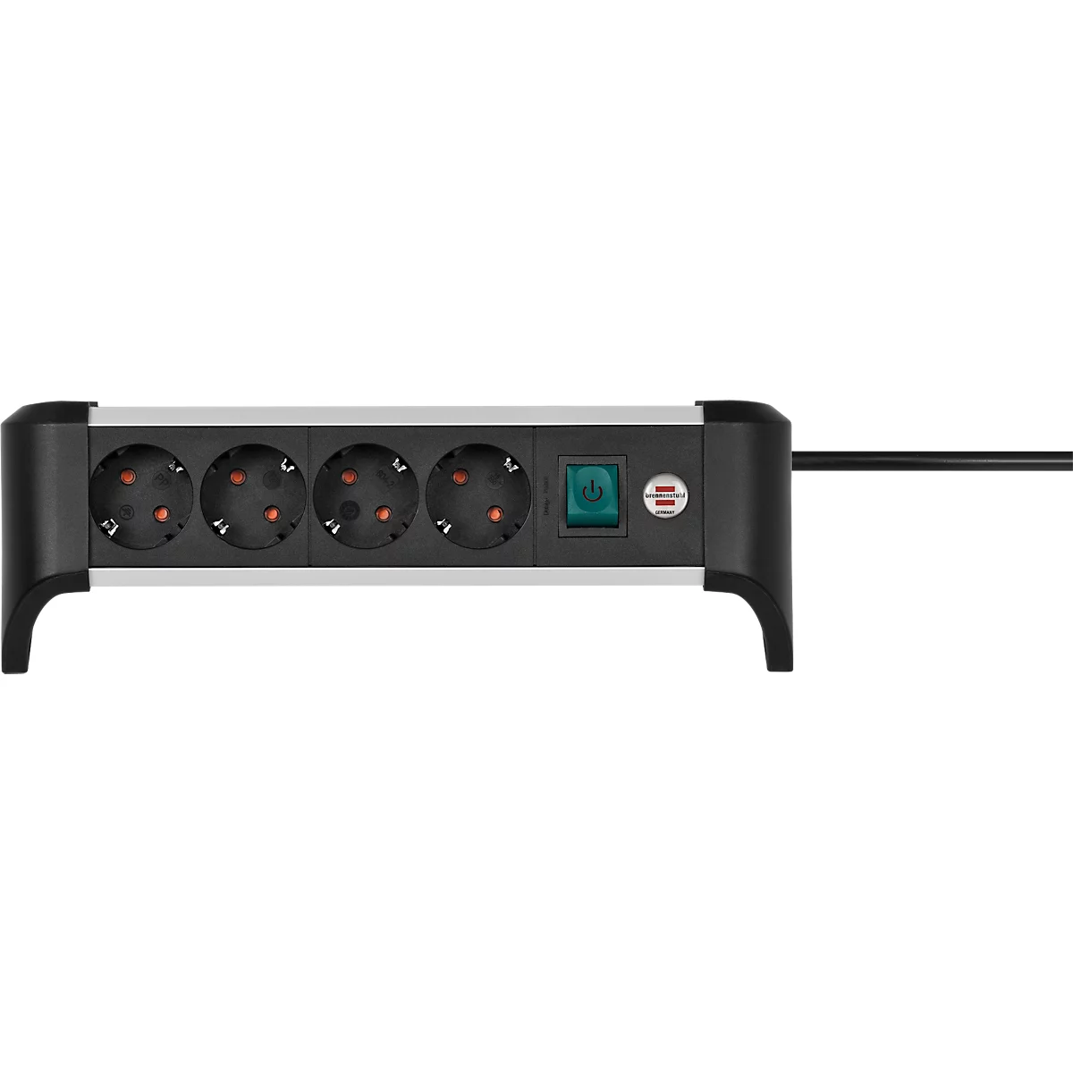 Brennenstuhl Alu-Office-Line 4-fach-Steckdosenleiste, 1,8 m Kabel, 4 Schutzkontaktsteckdosen, 45°-Anordnung, L 300 x B 90 x T 110 mm, alufarben/schwarz