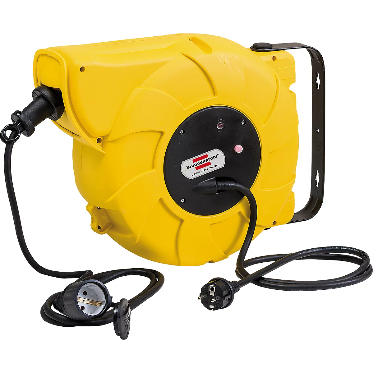 Brennenstuhl Automatische Kabeltrommel, 16+2 m Gummi-Neopren-Kabel, IP44 spritzwassergeschützt, mit Aufrollautomatik, L 140 x B 480 x H 320 mm, gelb/schwarz