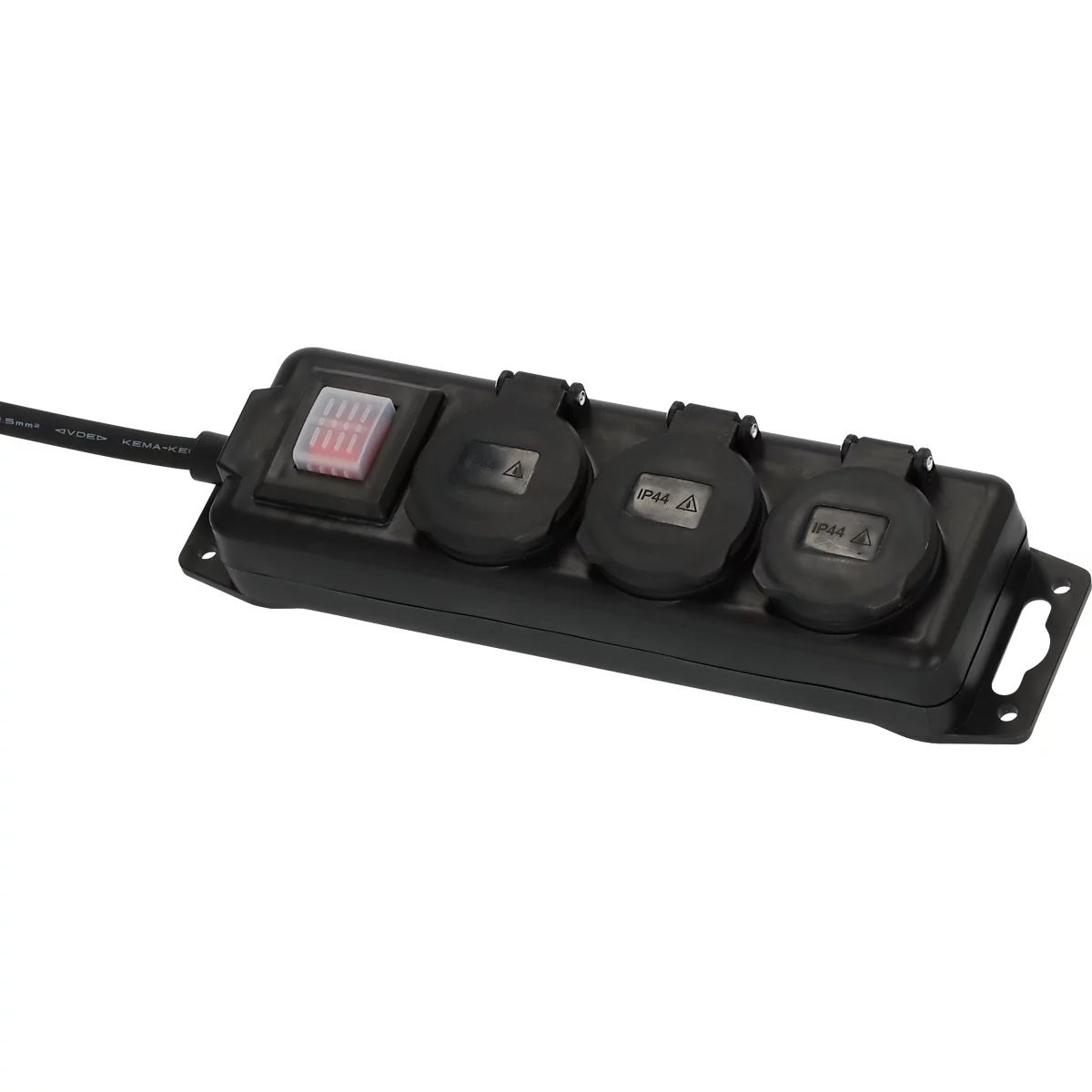 Brennenstuhl buitencontactdoosstrook, 3-voudig, met schakelaar, 2 m kabel, zelfsluitende afdekking, IP44, L 60 x B 340 x D 115 mm, zwart