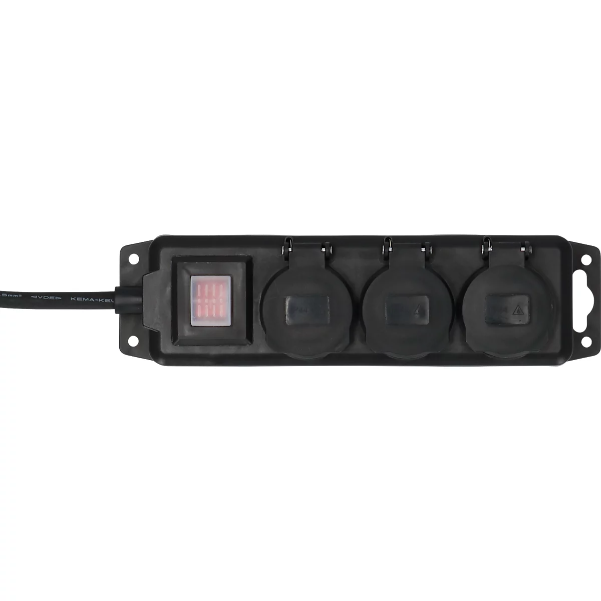 Brennenstuhl buitencontactdoosstrook, 3-voudig, met schakelaar, 2 m kabel, zelfsluitende afdekking, IP44, L 60 x B 340 x D 115 mm, zwart