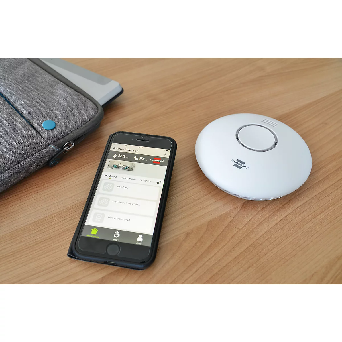 Brennenstuhl Connect WRHM0 Rauch- und Hitzewarnmelder, 2,4-GHz Wi-Fi, App-Benachrichtigung, 85 dB, EN 14604, inkl. Batterien