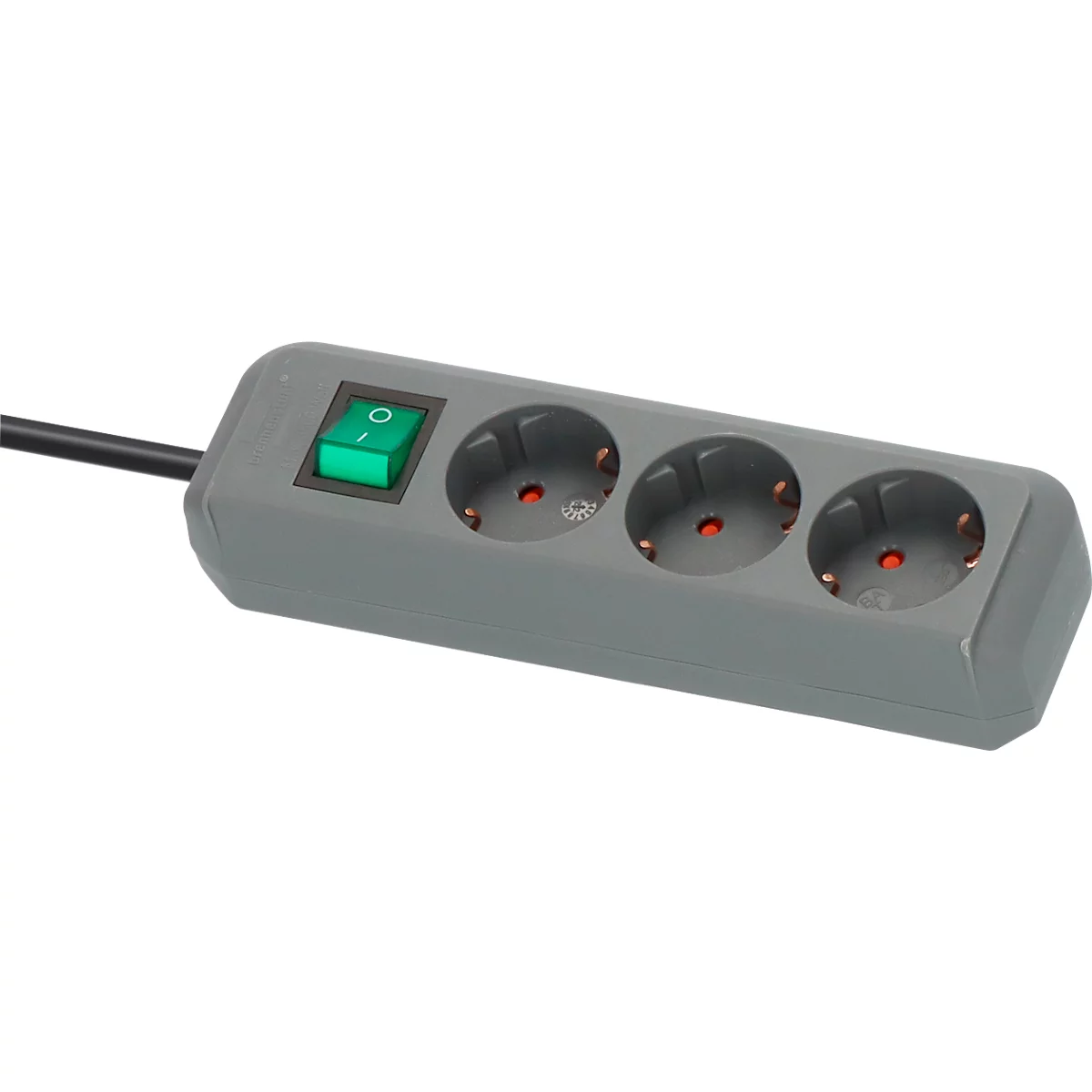 Brennenstuhl Eco-Line contactdoosstrook, 3 contactdozen met randaarde, 45° opstelling, verhoogde aanrakingsbeveiliging, 1,5 m snoerlengte, L 215 x B 95 x D 60, zilvergrijs