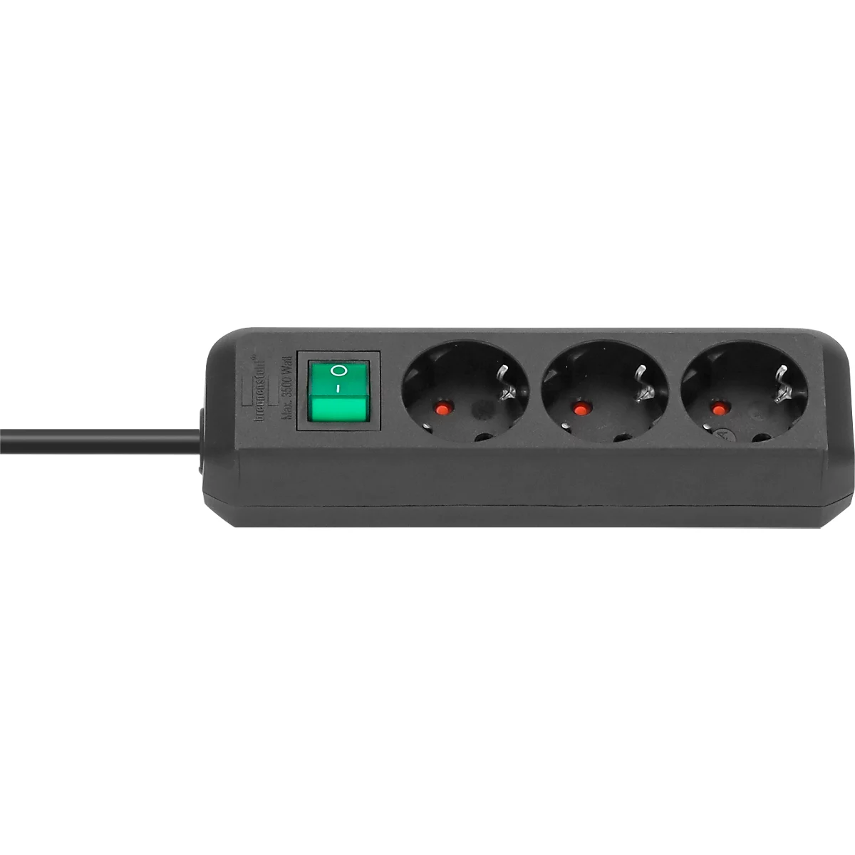 Brennenstuhl Eco-Line contactdoosstrook, 3 contactdozen met randaarde, 45° opstelling, verhoogde aanrakingsbeveiliging, 3 m snoerlengte, L 240 x B 90 x D 60, zwart