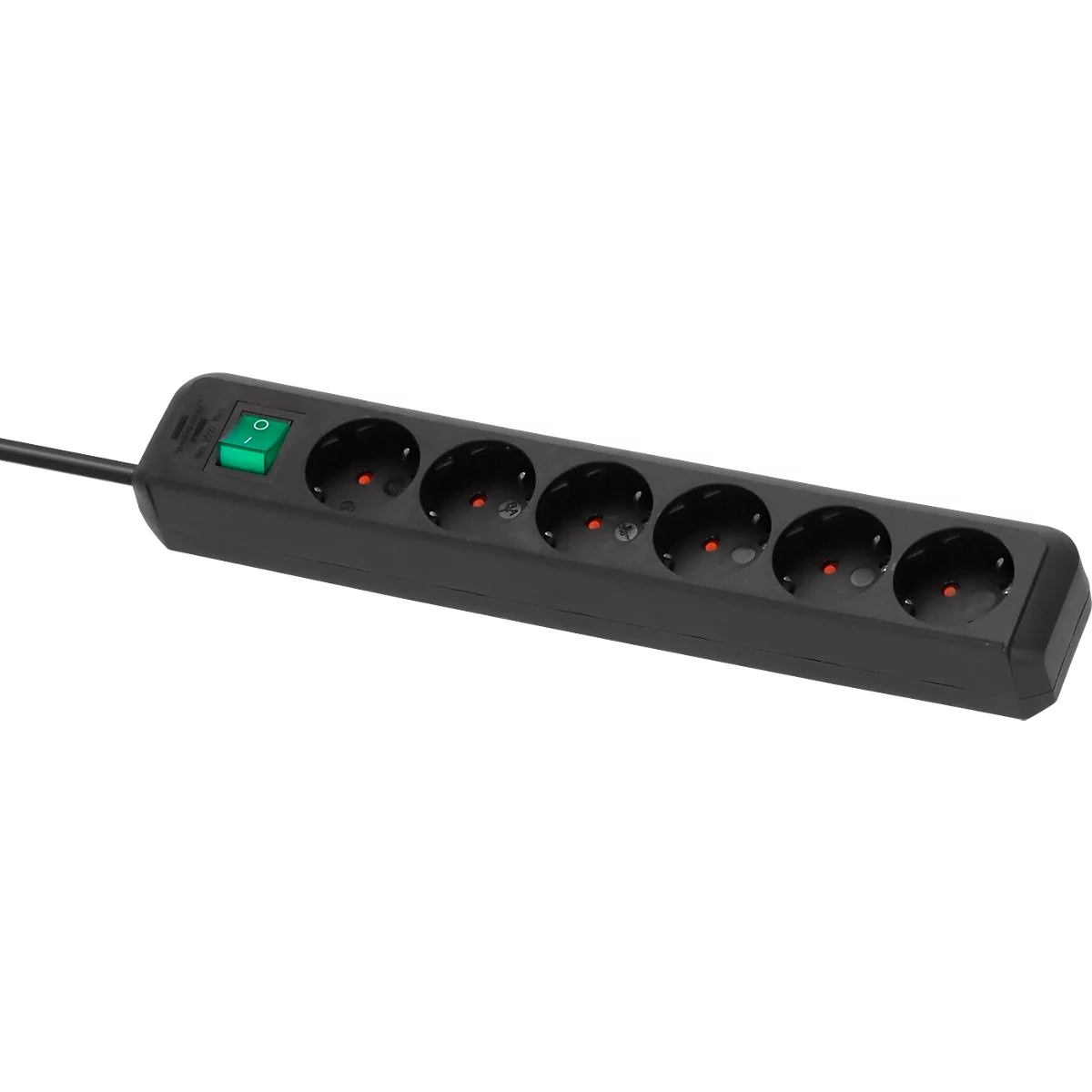 Brennenstuhl Eco-Line contactdoosstrook 6-voudig, 1,5 m kabel, 45° opstelling, verhoogde aanrakingsbeveiliging, L 360 x B 90 x D 65 mm, zwart