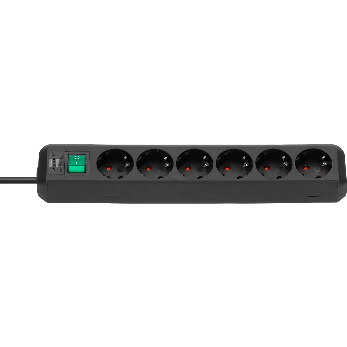 Brennenstuhl Eco-Line Steckdosenleiste 6-fach, 1,5 m Kabel, 45°-Anordnung, erhöhter Berührungsschutz, L 360 x B 90 x T 65 mm, schwarz