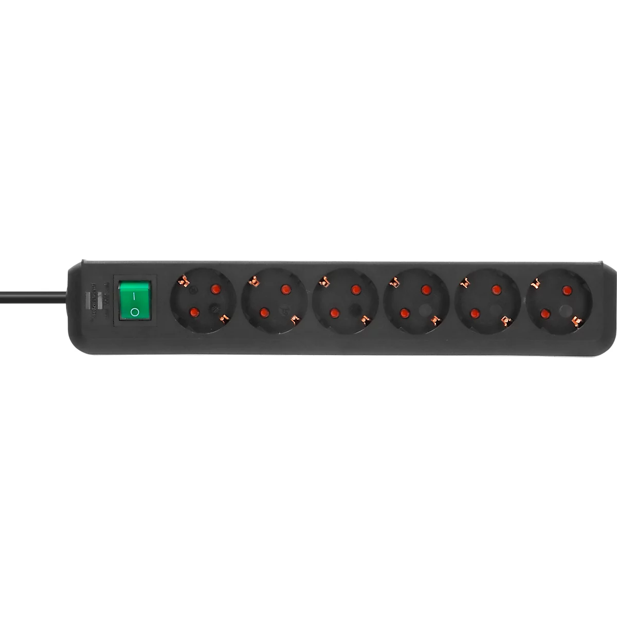 Brennenstuhl Eco-Line Steckdosenleiste 6-fach, 1,5 m Kabel, 45°-Anordnung, erhöhter Berührungsschutz, L 360 x B 90 x T 65 mm, schwarz