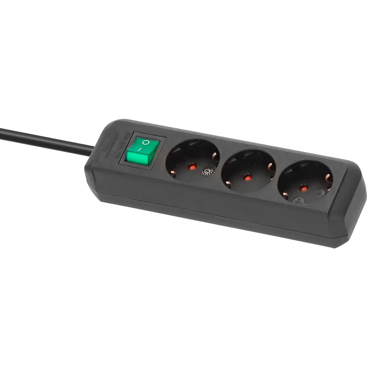 Brennenstuhl Eco-Line stekkerdoos, 3 wandcontactdozen met randaarde, 45° opstelling, verhoogde aanrakingsveiligheid, 1,5 m snoerlengte, L 215 x B 95 x D 60, zwart