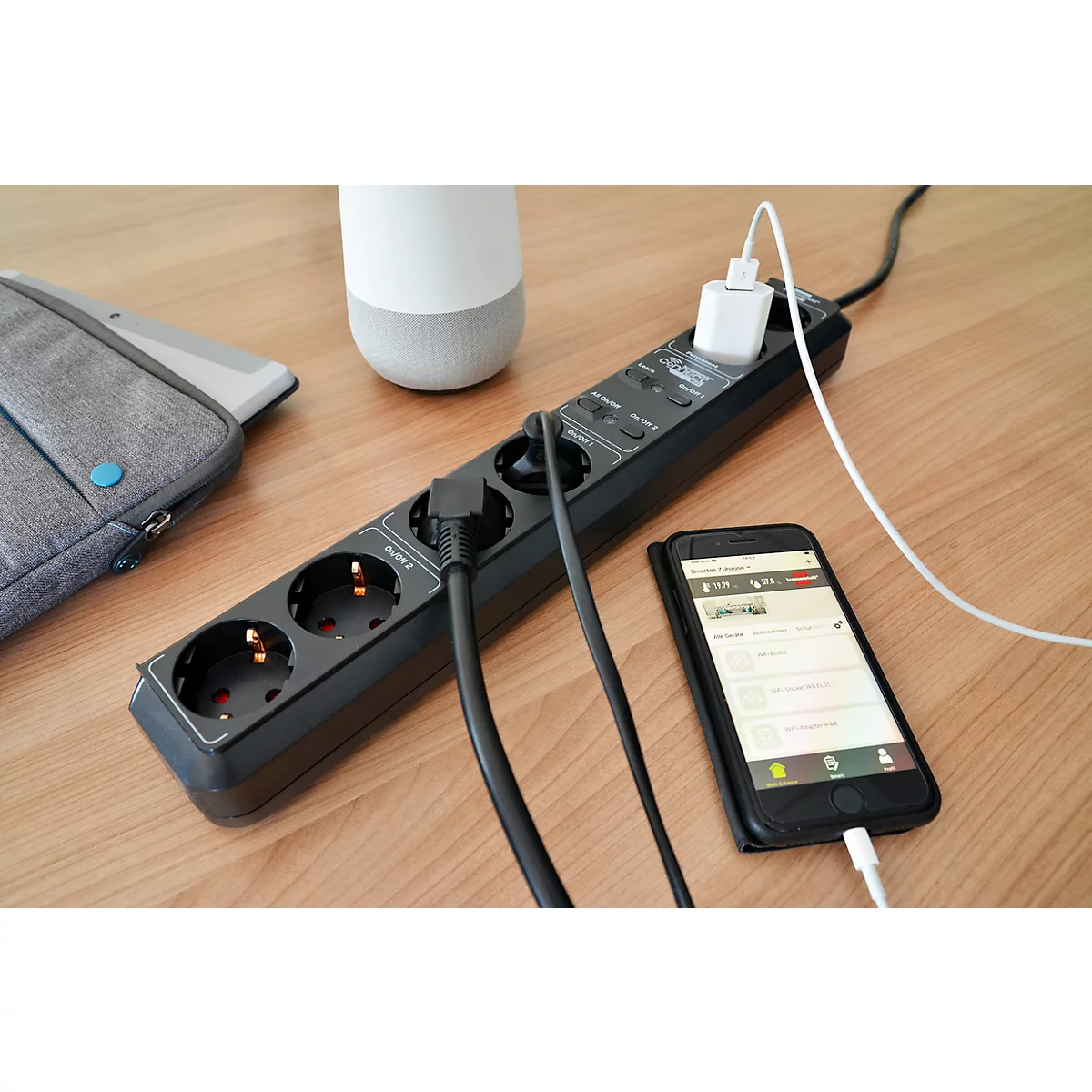 Brennenstuhl Eco-Line wifi-contactdoosstrook 6-voudig, 2 x 2 schakelbare contactdozen, 2 permanente contactdozen, app- en spraakbesturing, 1,5 m kabel, L 450 x B 50 x D 100 mm, zwart