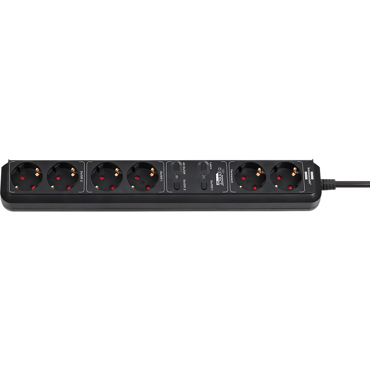 Brennenstuhl Eco-Line WiFi-Steckdosenleiste 6-fach, 2 x 2 schaltbare Steckdosen, 2 Permanent-Steckdosen, App- und Sprachsteuerung, 1,5 m Kabel, L 450 x B 50 x T 100 mm, schwarz
