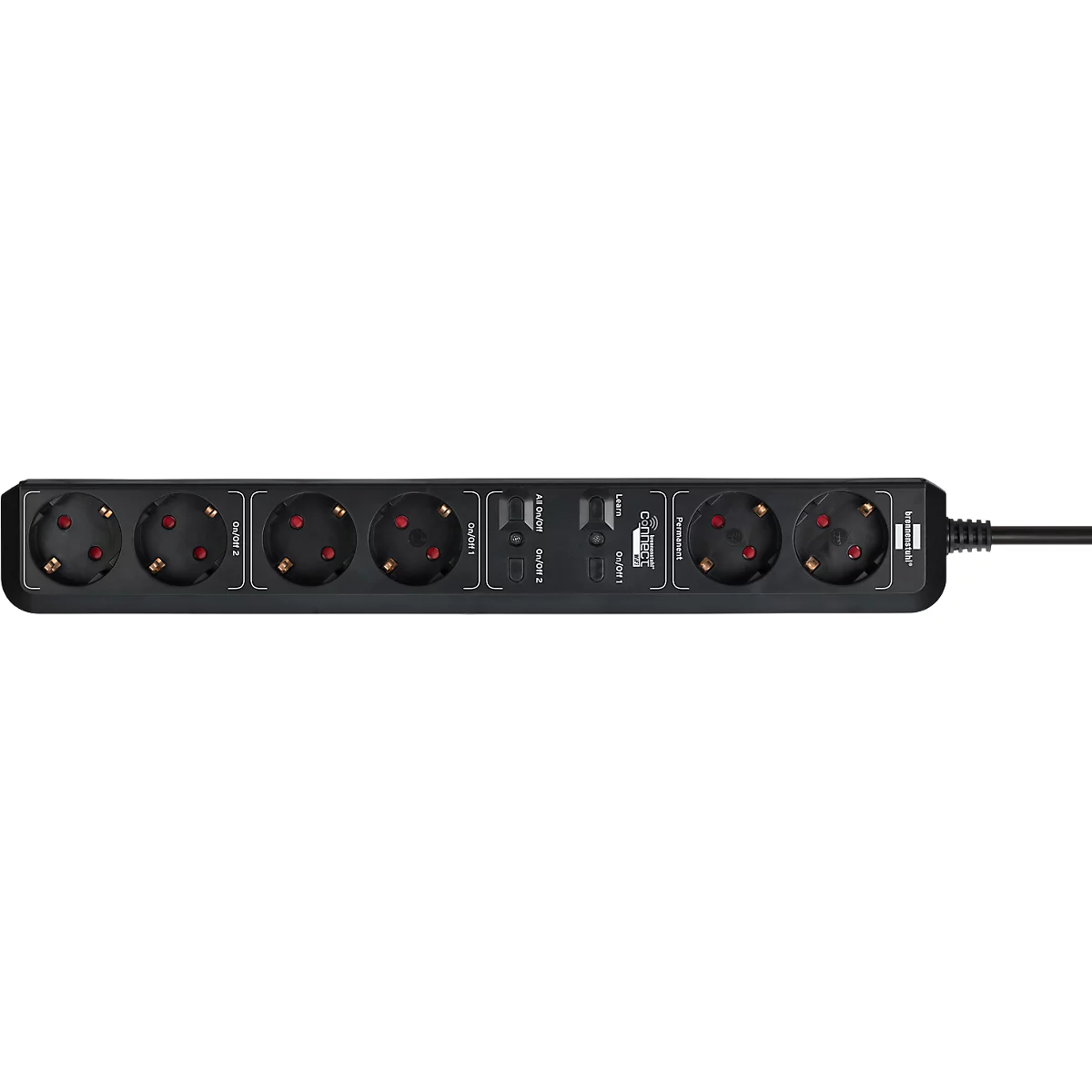 Brennenstuhl Eco-Line WiFi-Steckdosenleiste 6-fach, 2 x 2 schaltbare Steckdosen, 2 Permanent-Steckdosen, App- und Sprachsteuerung, 1,5 m Kabel, L 450 x B 50 x T 100 mm, schwarz