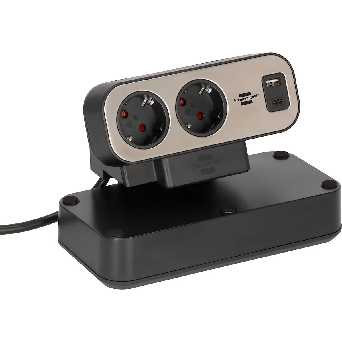 Rode cirkel met wit USB-oplaadsymbool en belettering.