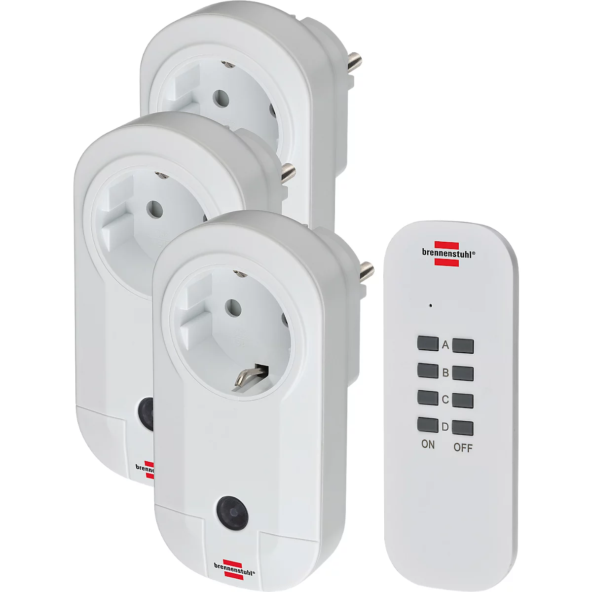 Brennenstuhl Funkschalt-Set RC CE1 3001, 3 Funksteckdosen, 1 Handsender, 25 m Reichweite, bis 1000 W, erhöhter Berührungsschutz, B 51 x H 115 mm, weiß, inkl. Batterien