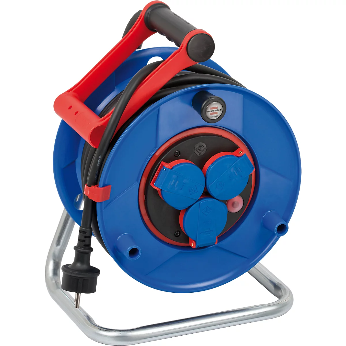 Brennenstuhl Garant Bretec Gewerbe-/Baustellen-Kabeltrommel, 25 meter, IP44, Bretec-Drehkontakt, Gummi-Neopren, cablepilot, blau/schwarz