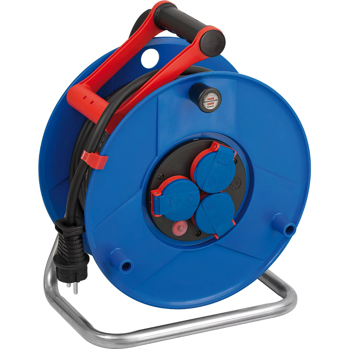 Brennenstuhl Garant commerciële/bouwplaats kabelhaspel, 25 m RN kabel, IP44, cablepilot draaggreep, draaibare handgreep, L 190 x H 370 mm, blauw/rood/zwart