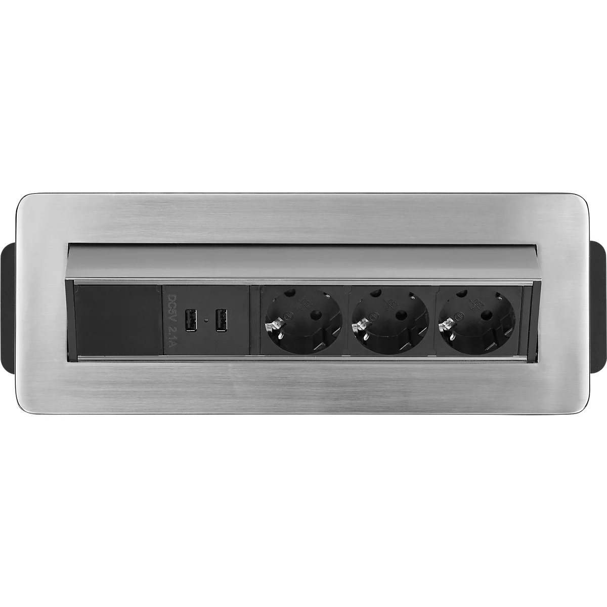 Brennenstuhl Indesk Power USB-lader, 3 stopcontacten met aardingscontact, 2 USB-laadcontactdozen, inschuifbaar, 2 m kabel, zilver/zwart
