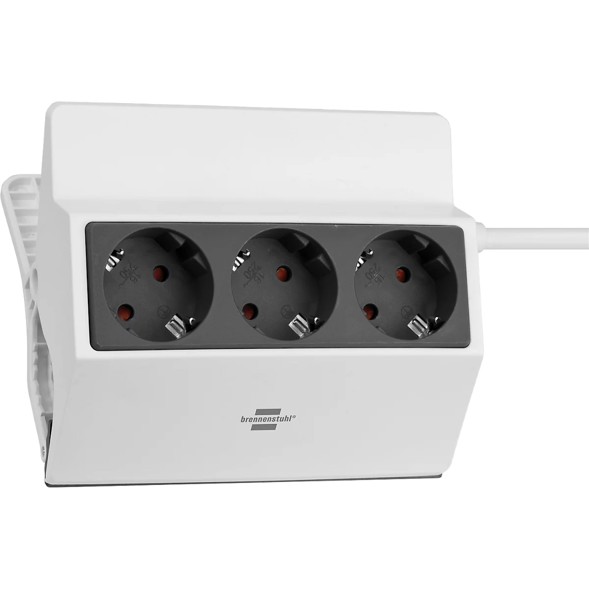 Brennenstuhl klembare stekkerdoos, 3 stekkerdozen met aardingscontact, 45° opstelling, kleminrichting zonder gereedschap, L 195 x B 105 x D 140 mm, antraciet/wit