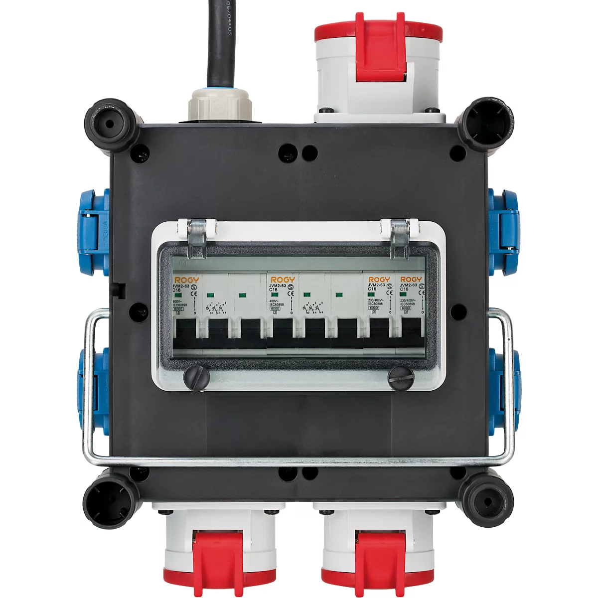 Brennenstuhl kompakter Gummi-Stromverteiler, 7-fach, 1 x CEE 400 V/32 A, 2 x CEE 400 V/16 A, 4 x 230 V/16 A Steckdosen, stabiler Metalltragegriff, temperaturbeständig von -30°C bis +80°C, IP44 spritzwassergeschützt
