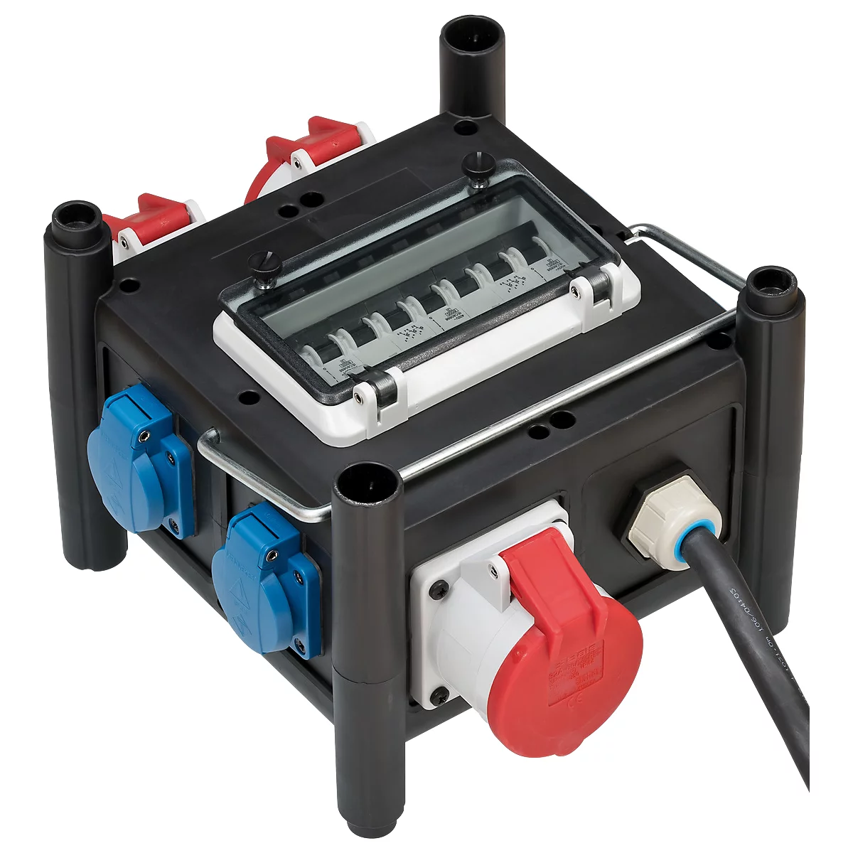 Brennenstuhl kompakter Gummi-Stromverteiler, 7-fach, 1 x CEE 400 V/32 A, 2 x CEE 400 V/16 A, 4 x 230 V/16 A Steckdosen, stabiler Metalltragegriff, temperaturbeständig von -30°C bis +80°C, IP44 spritzwassergeschützt
