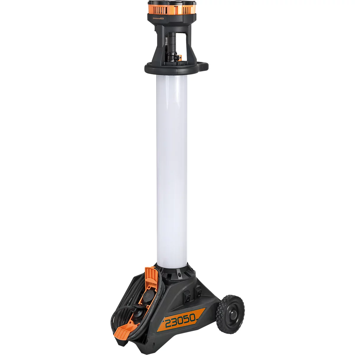 Brennenstuhl LED Baustrahler TU 23050 M, 360° Rundumlicht, projecteur télescopique, 2 prises de courant avec contact de protection, IP54, longueur de câble 5m, L 430 x H 131 - 173 mm, noir/argenté