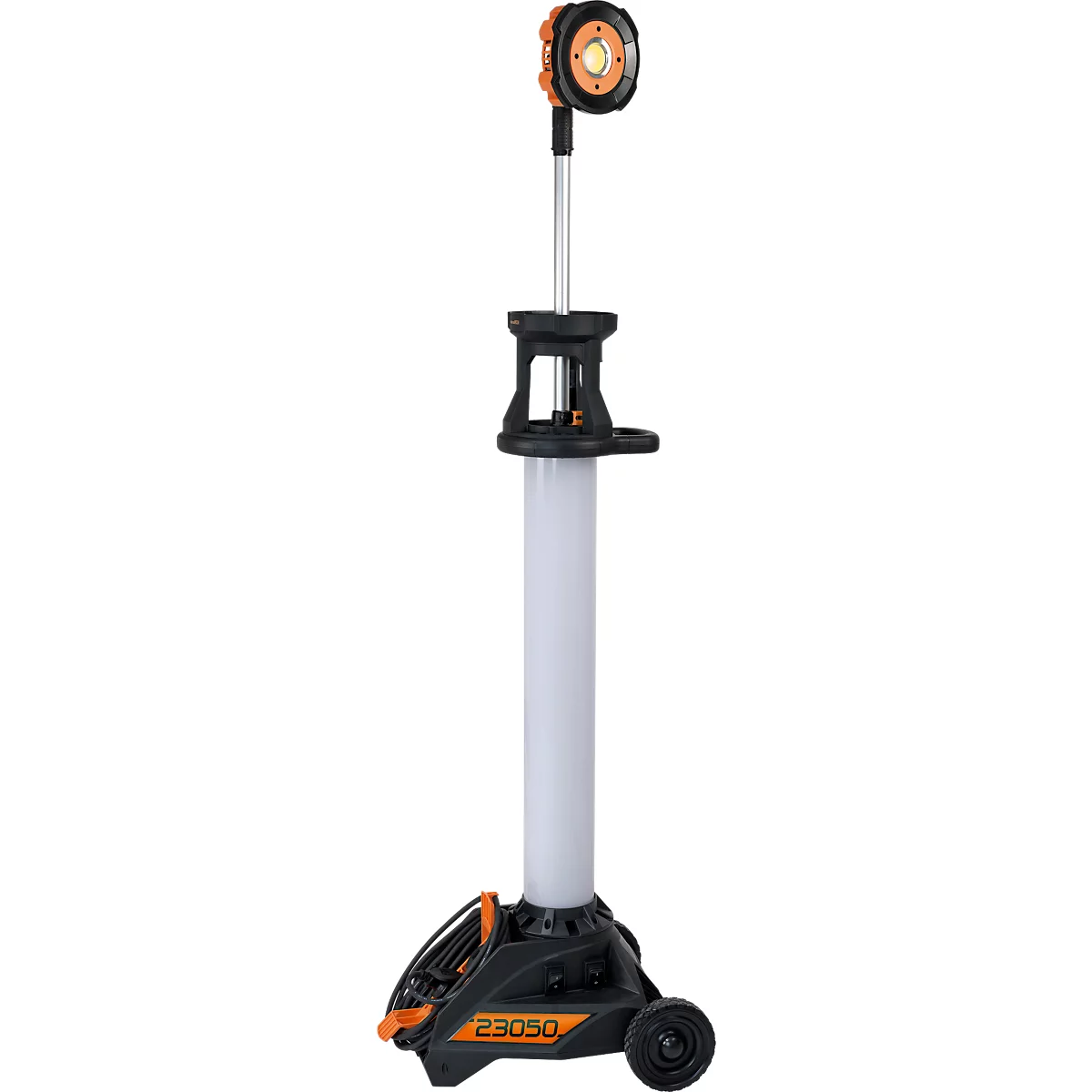 Brennenstuhl LED Baustrahler TU 23050 M, 360° Rundumlicht, Teleskopstrahler, 2 Schutzkontaktsteckdosen, IP54, Kabellänge 5m, B 430 x H 131 - 173 mm, schwarz/silber