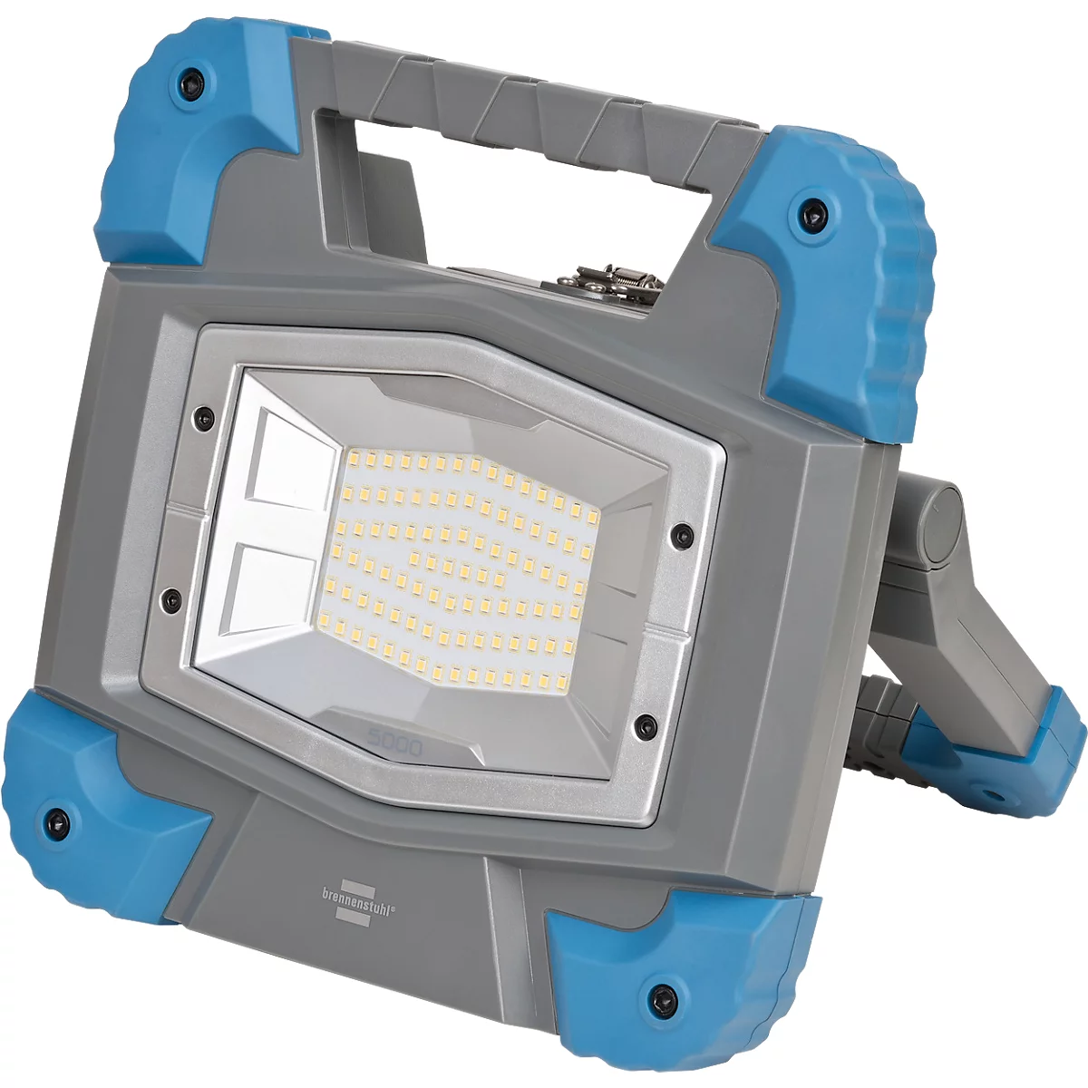 Brennenstuhl LED-herlaadbare werklamp BS 5000 MA, 5000K, mobiel, 3 schakelstanden, USB-laadcontactdoos, Bosch 18V accu-compatibel, IP55, blauw/grijs