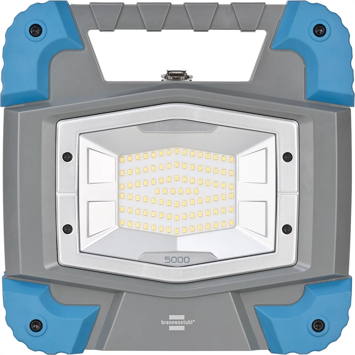 Brennenstuhl LED-herlaadbare werklamp BS 5000 MA, 5000K, mobiel, 3 schakelstanden, USB-laadcontactdoos, Bosch 18V accu-compatibel, IP55, blauw/grijs