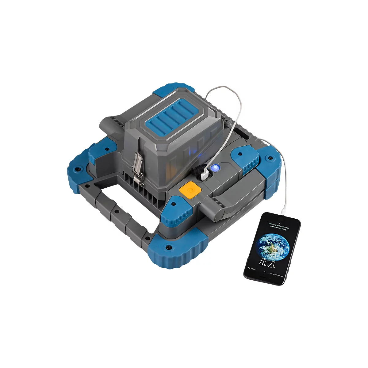 Brennenstuhl LED-herlaadbare werklamp BS 5000 MA, 5000K, mobiel, 3 schakelstanden, USB-laadcontactdoos, Bosch 18V accu-compatibel, IP55, blauw/grijs