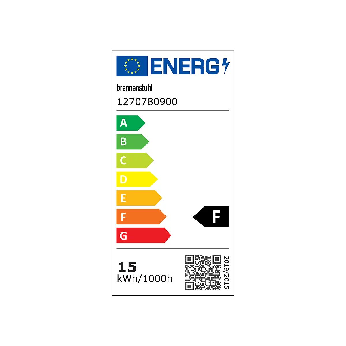 Energielabel met de letters A t/m G. De letter F is gemarkeerd.