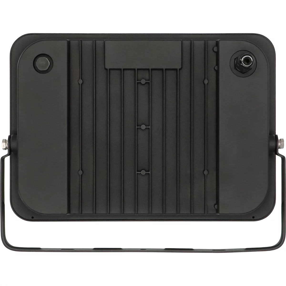 Gros plan d'une surface noire et angulaire avec une vis. Un élément vert est au centre de la vis.