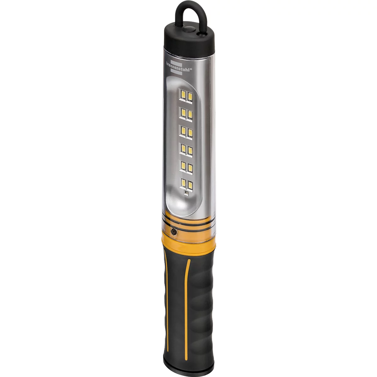 Brennenstuhl LED-werkplaatslamp WL 500 A, 520 lm, 3 schakelstanden, statief met magneet, zwenkhaak, Li-Ion-accu, USB-oplaadkabel, B 44 x H 300 x D 35 mm, oranje/zwart
