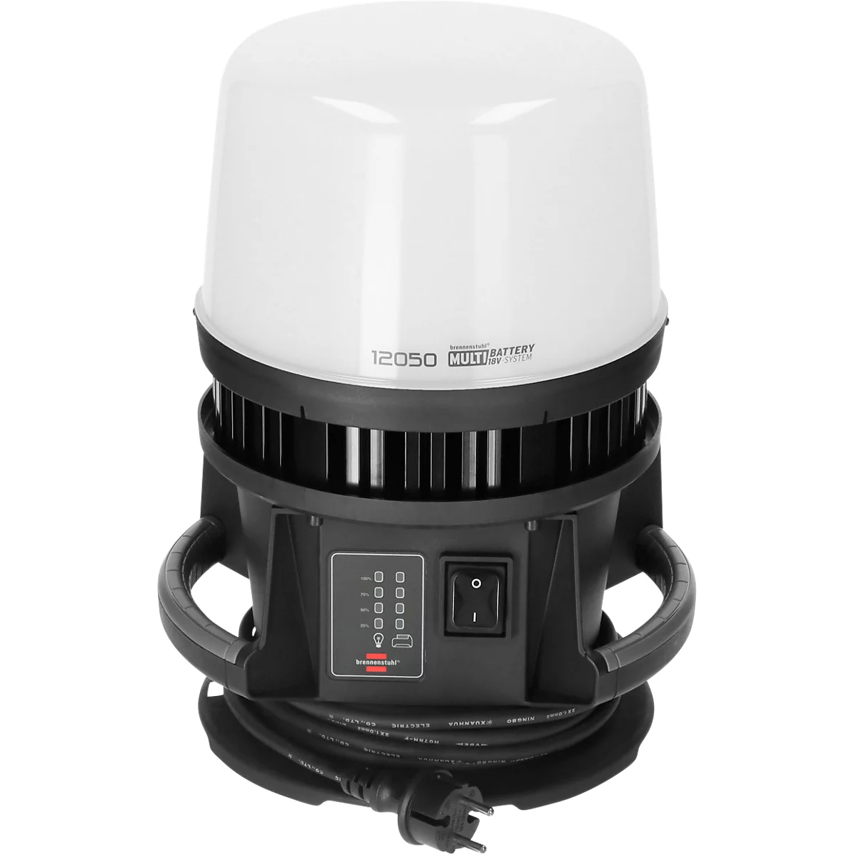 Brennenstuhl Multi Battery LED 360° Hybrid Baustrahler, Akku-Statusanzeige, 4 Schaltstufen, Netz- & Akkubetrieb, 100W, 12000 lm, IP54, schwarz