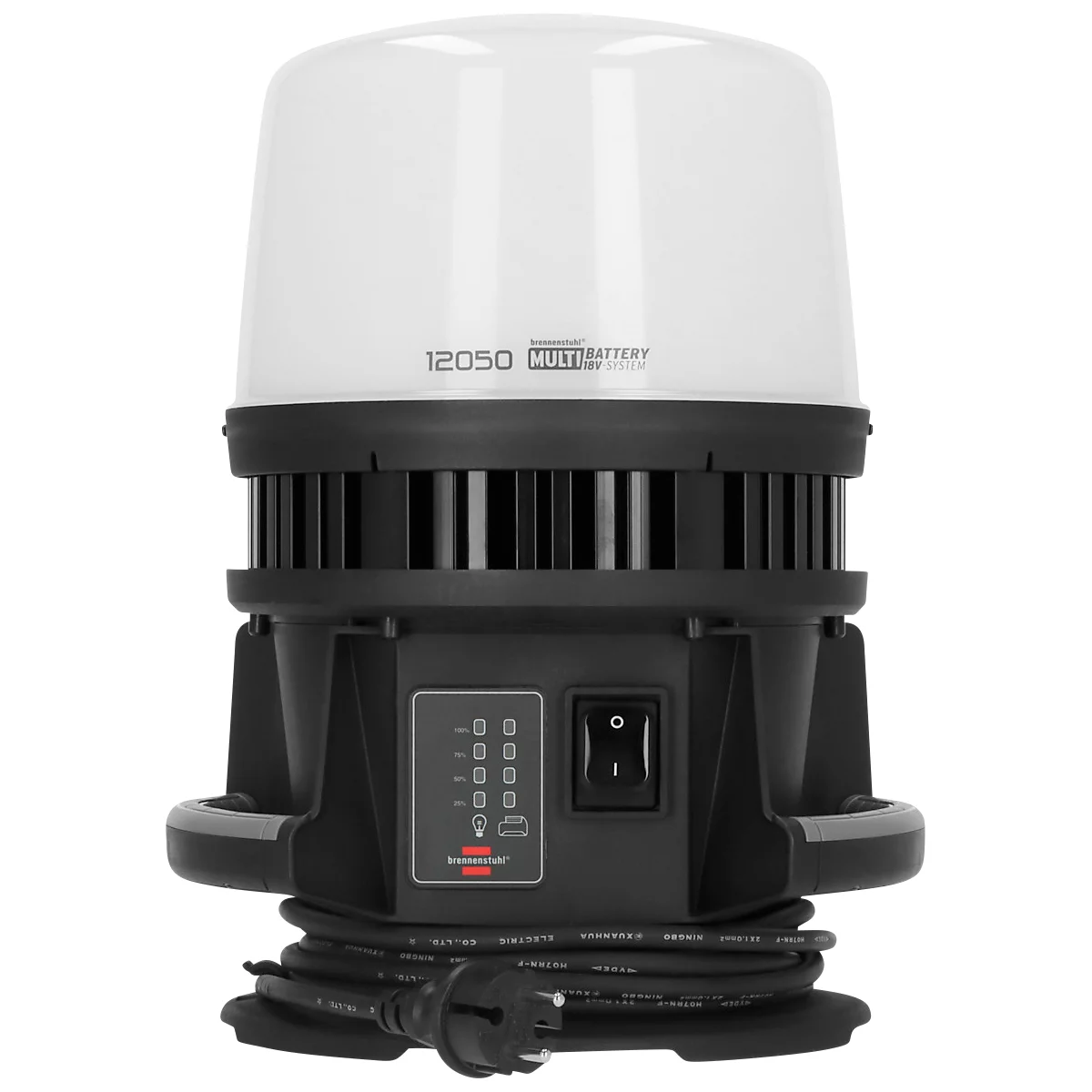 Brennenstuhl Multi Battery LED 360° Hybrid Baustrahler, Akku-Statusanzeige, 4 Schaltstufen, Netz- & Akkubetrieb, 100W, 12000 lm, IP54, schwarz