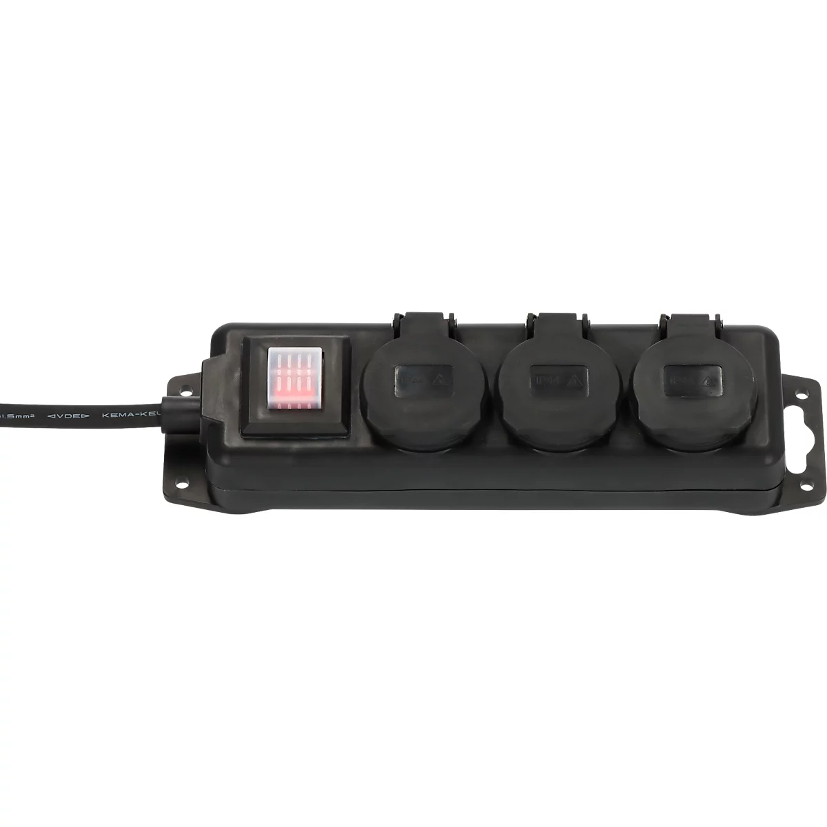 Brennenstuhl Outdoor Steckdosenleiste, 3-fach, mit Schalter, 2 m Kabel, selbstschließende Deckel, IP44, L 60 x B 340 x T 115 mm, schwarz