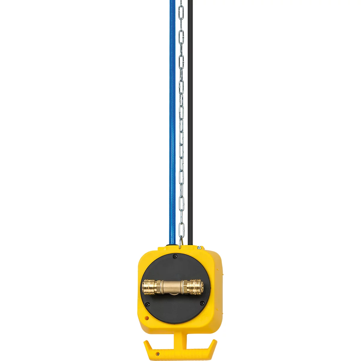 Brennenstuhl Pendel Stromverteiler, 4 Schutzkontakt-Steckdosen, 2 Einhand-Druckluft-Kupplungen, IP44, 5 m Kabellänge, Stahlkette, L 175 x B 140 x H 600 mm, gelb