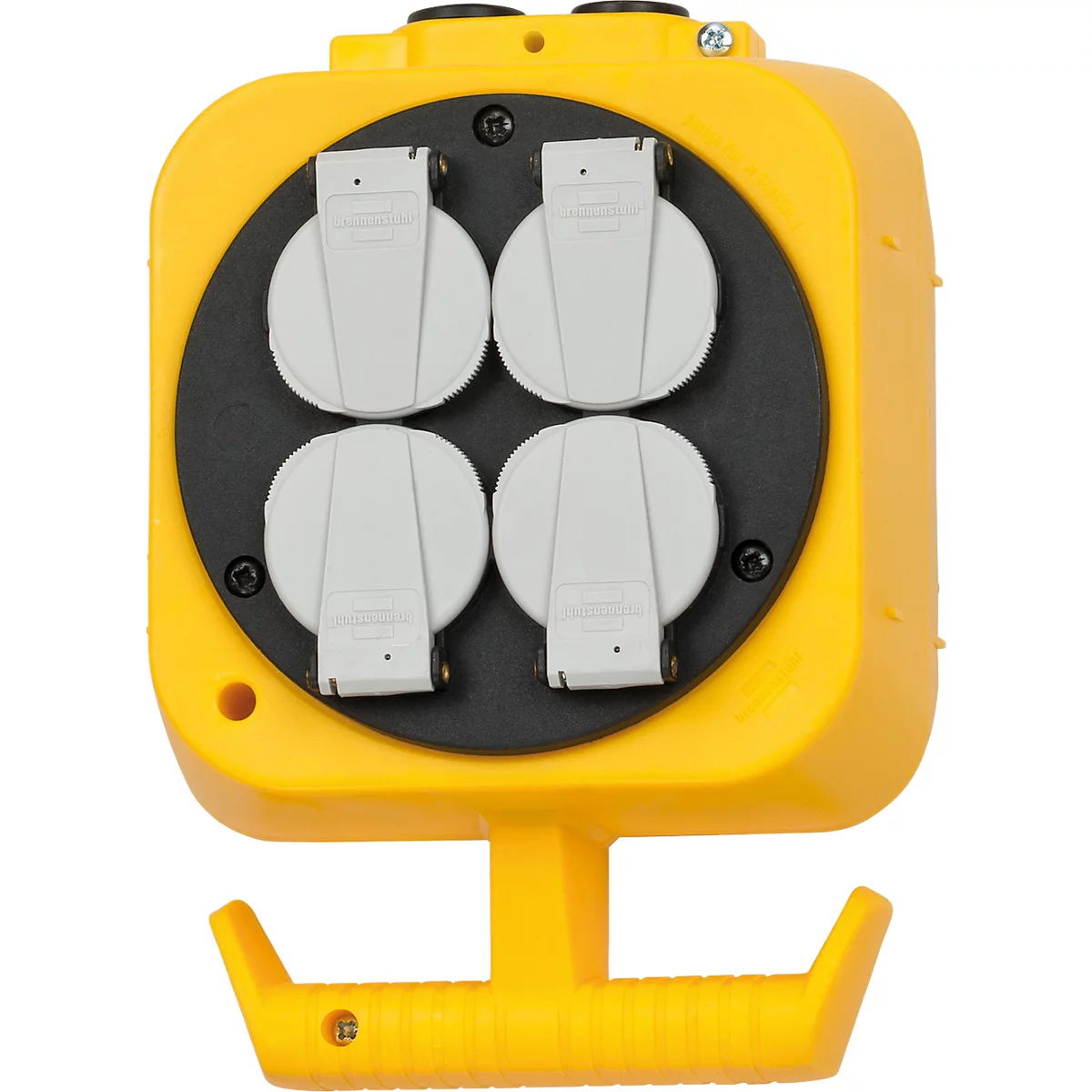 Brennenstuhl Pendel Stromverteiler, 4 Schutzkontakt-Steckdosen, 2 Einhand-Druckluft-Kupplungen, IP44, 5 m Kabellänge, Stahlkette, L 175 x B 140 x H 600 mm, gelb