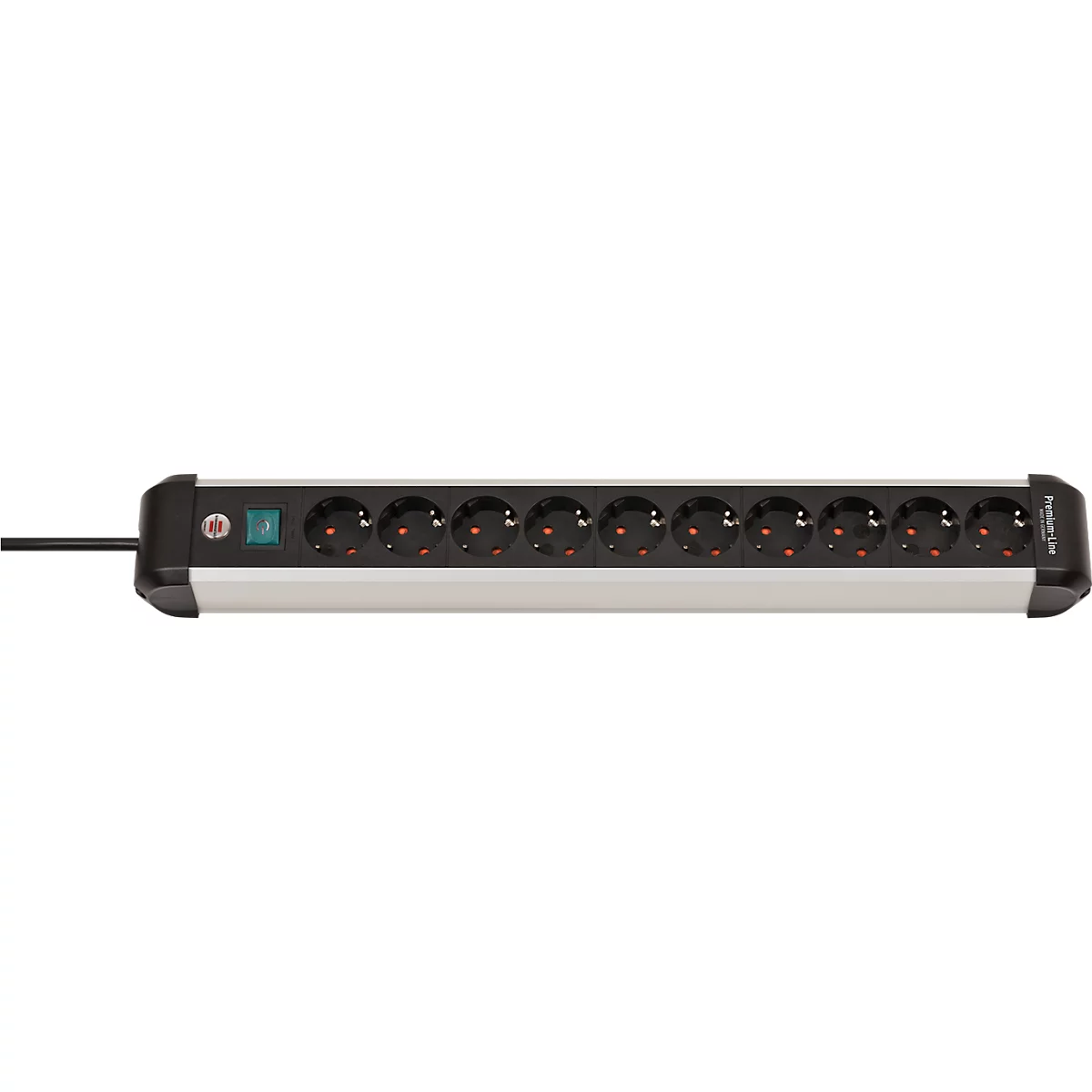 Brennenstuhl Premium-Alu-Line contactdoosstrook, 10-voudig, aluminium, 3m kabel, verlichte veiligheidsschakelaar, 45° opstelling, zwart/zilver