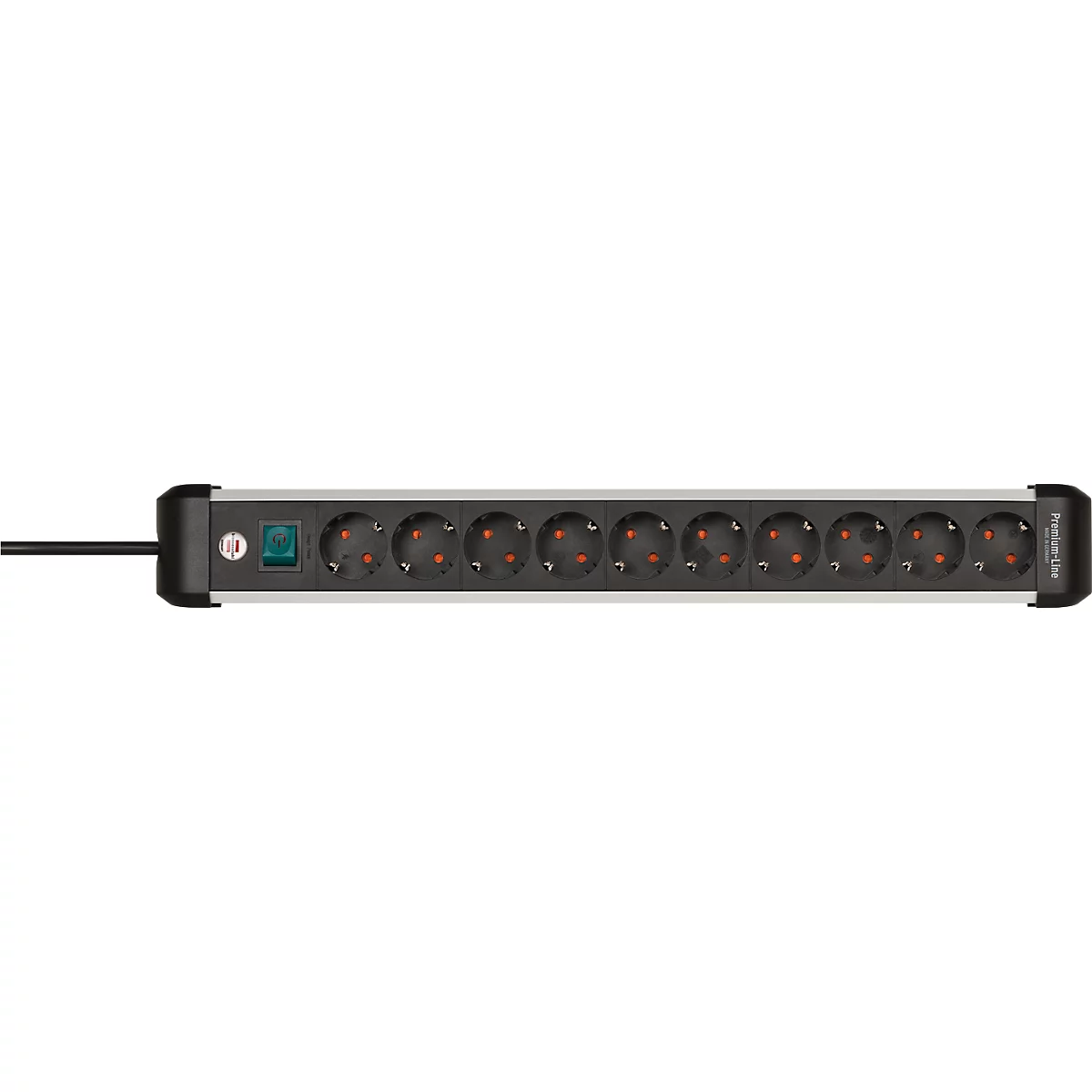 Brennenstuhl Premium-Alu-Line contactdoosstrook, 10-voudig, aluminium, 3m kabel, verlichte veiligheidsschakelaar, 45° opstelling, zwart/zilver
