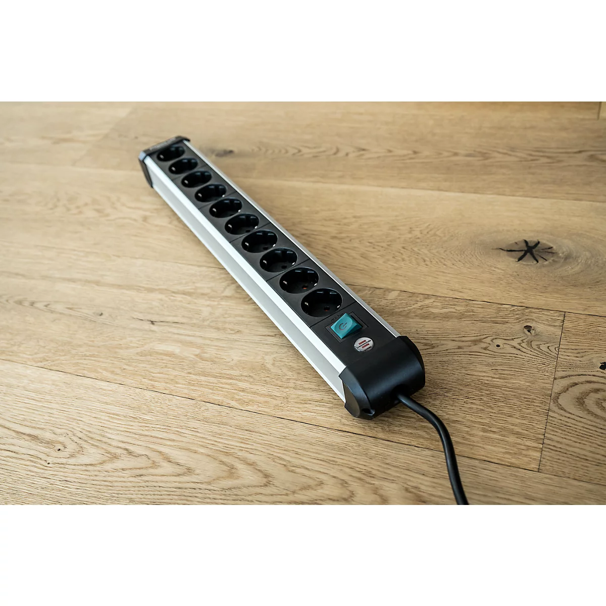 Brennenstuhl Premium-Alu-Line contactdoosstrook, 10-voudig, aluminium, 3m kabel, verlichte veiligheidsschakelaar, 45° opstelling, zwart/zilver