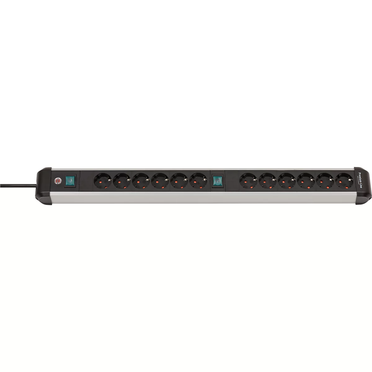 Brennenstuhl Premium-Alu-Line contactdoosstrook, 12-voudig, aluminium, 3m kabel, verlichte veiligheidsschakelaar, 45° opstelling, zwart/zilver