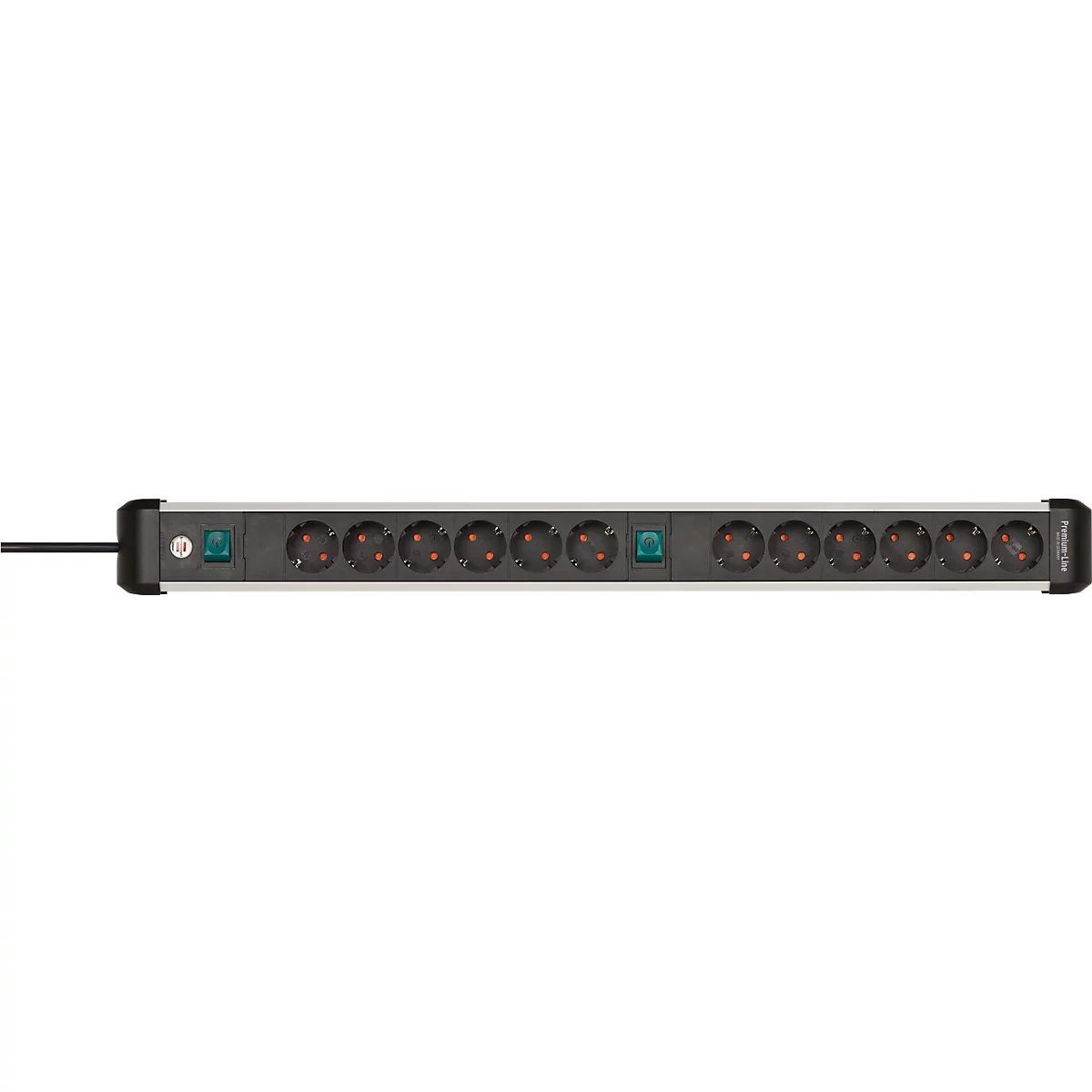 Brennenstuhl Premium-Alu-Line contactdoosstrook, 12-voudig, aluminium, 3m kabel, verlichte veiligheidsschakelaar, 45° opstelling, zwart/zilver