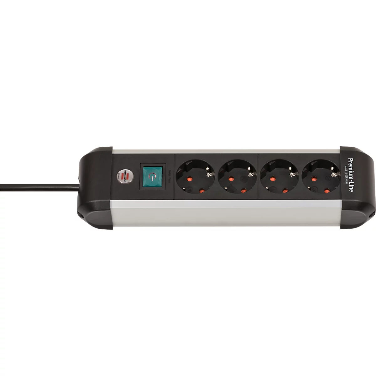 Brennenstuhl Premium-Alu-Line contactdoosstrook, 4-voudig, aluminium, 1,8m kabel, verlichte veiligheidsschakelaar, 45° opstelling, zwart/zilver